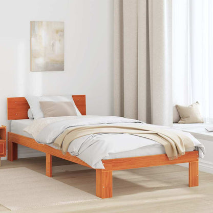 Bed Frame with Headboard Wax Brown 100 x 200 cm Solid Pine Wood