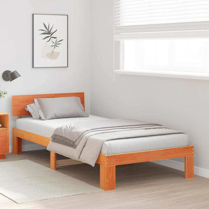 Bed Frame with Headboard Wax Brown 100 x 200 cm Solid Pine Wood
