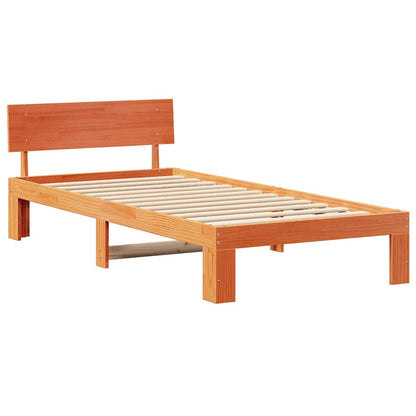 Bed Frame with Headboard Wax Brown 100 x 200 cm Solid Pine Wood