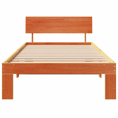Bed Frame with Headboard Wax Brown 100 x 200 cm Solid Pine Wood