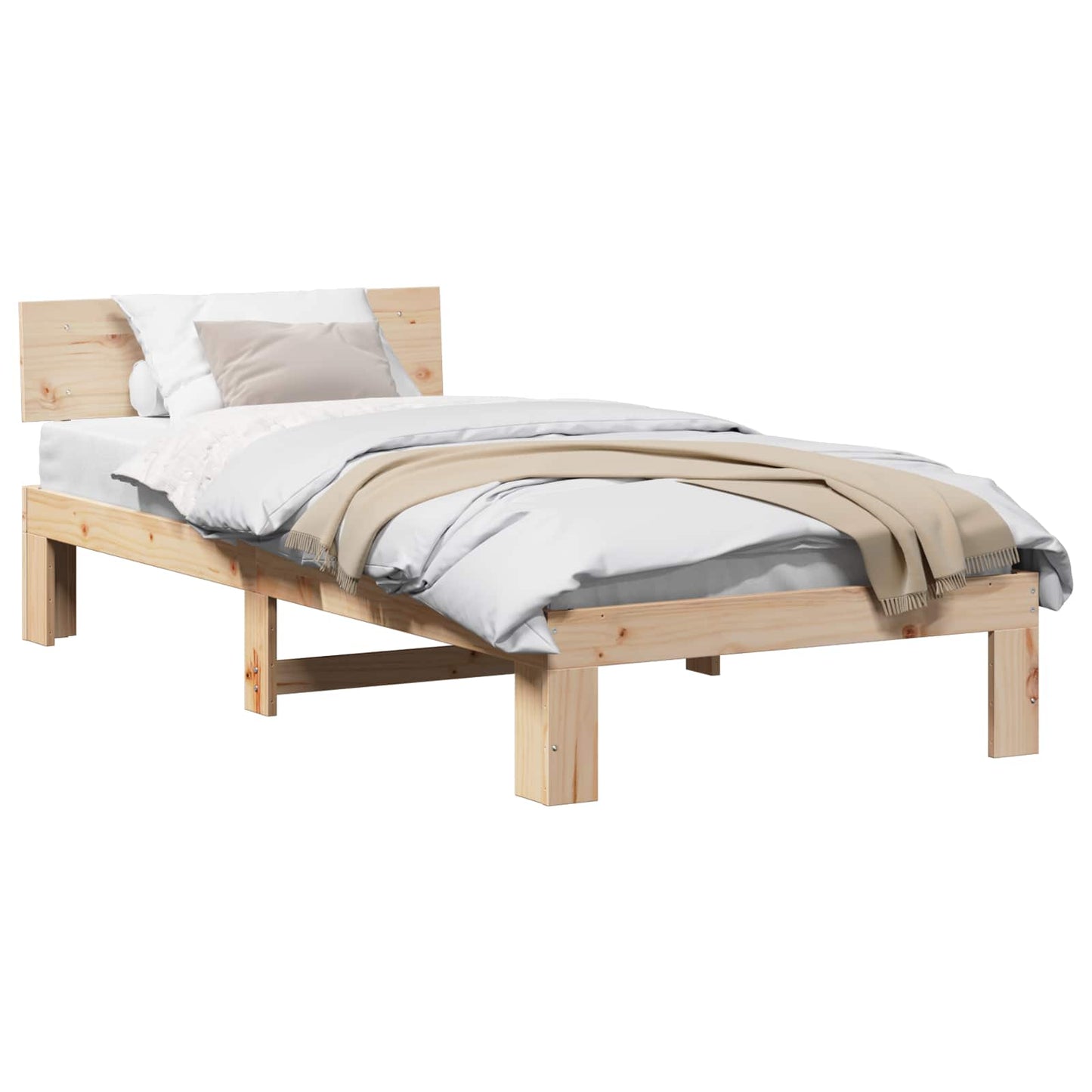 Bed Frame with Headboard Natural 90 x 200 cm Solid Pine Wood