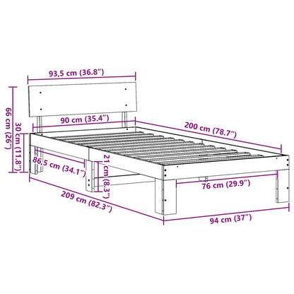 Bed Frame with Headboard Natural 90 x 200 cm Solid Pine Wood