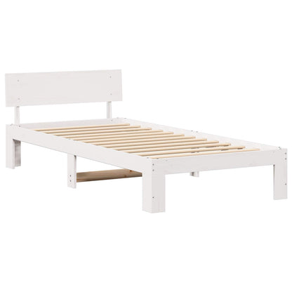 Bed Frame with Headboard White 90 x 200 cm Solid Pine Wood