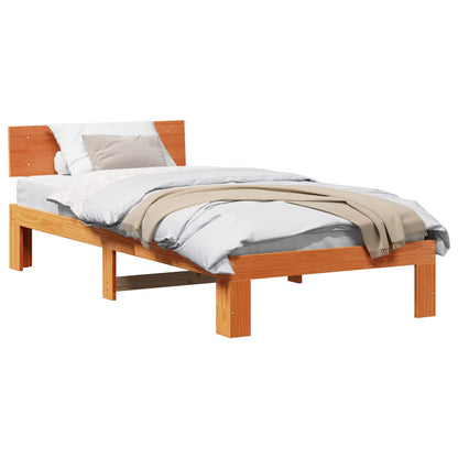 Bed Frame with Headboard Wax Brown 90 x 200 cm Solid Pine Wood