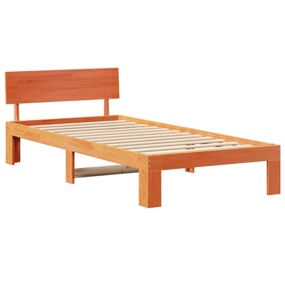 Bed Frame with Headboard Wax Brown 90 x 200 cm Solid Pine Wood