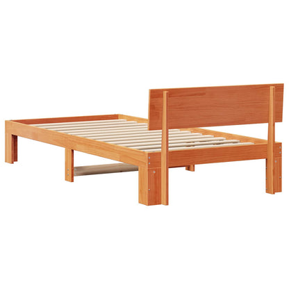 Bed Frame with Headboard Wax Brown 90 x 200 cm Solid Pine Wood