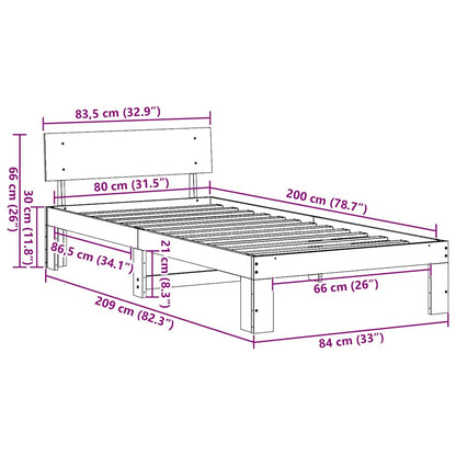 Bed Frame with Headboard White 80 x 200 cm Solid Pine Wood