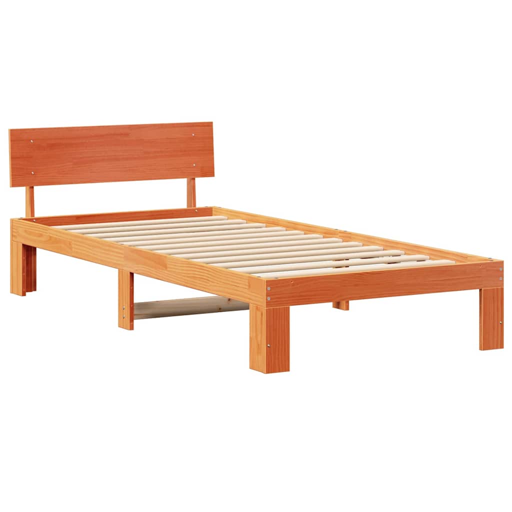 Bed Frame with Headboard Wax Brown 80 x 200 cm Solid Pine Wood