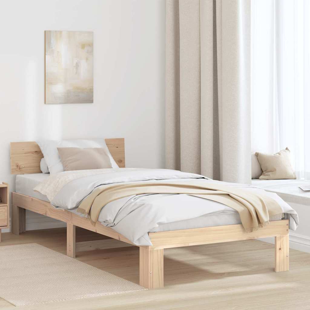 Bed Frame with Headboard Natural 90 x 190 cm Solid Pine Wood
