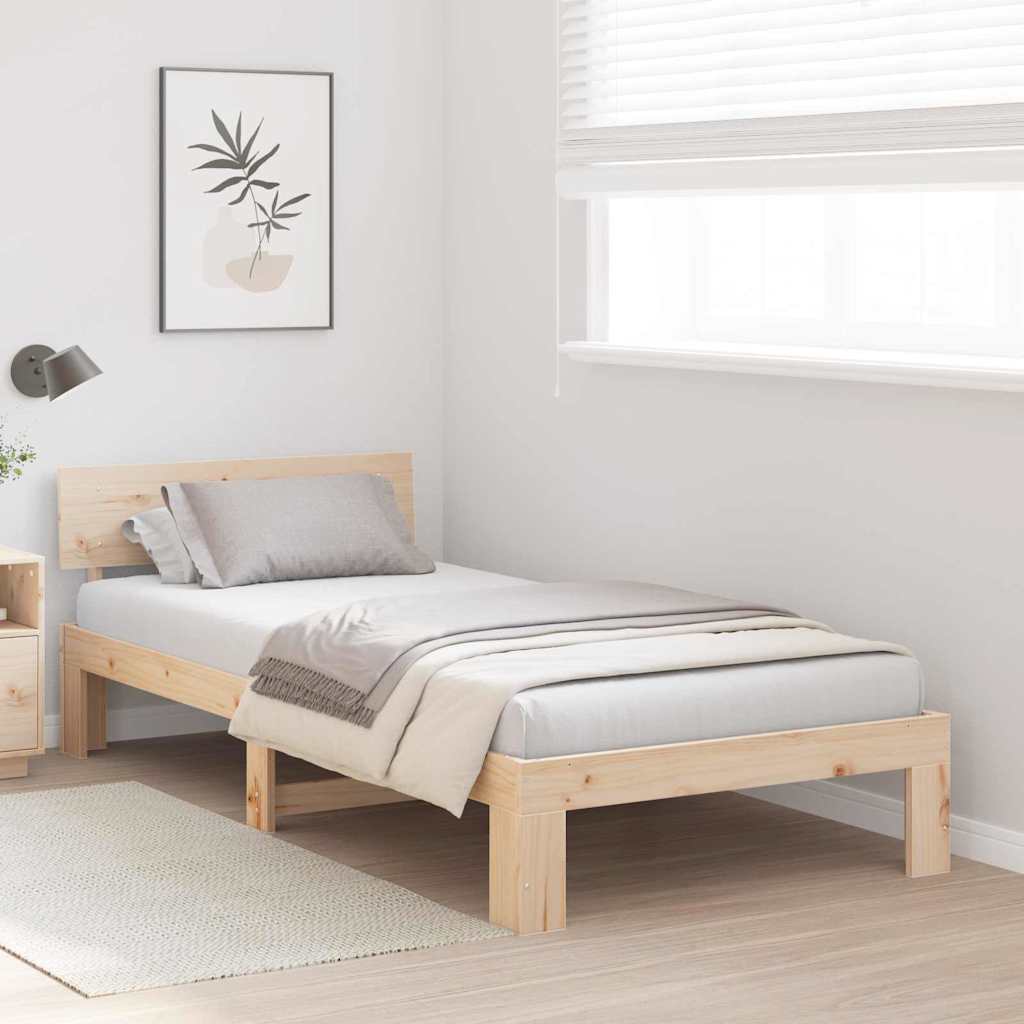 Bed Frame with Headboard Natural 90 x 190 cm Solid Pine Wood