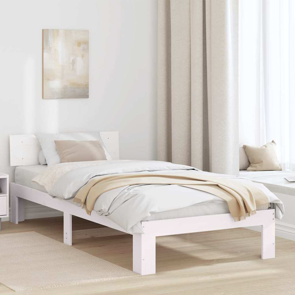 Bed Frame with Headboard White 90 x 190 cm Solid Pine Wood