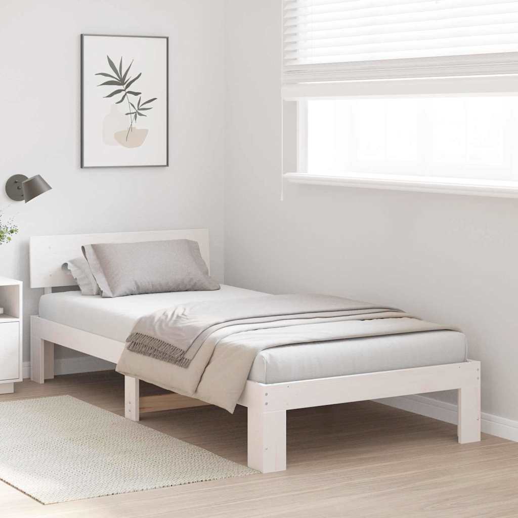 Bed Frame with Headboard White 90 x 190 cm Solid Pine Wood
