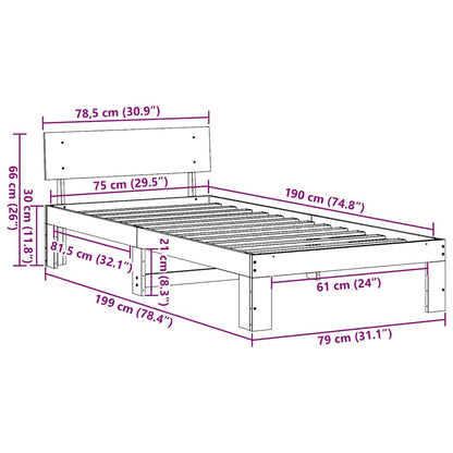 Bed Frame with Headboard Natural 75 x 190 cm Solid Pine Wood