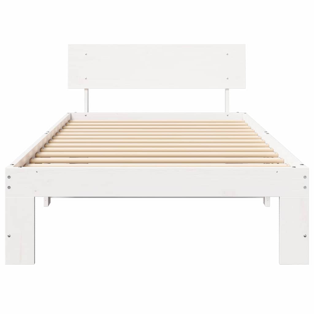 Bed Frame with Headboard White 75 x 190 cm Solid Pine Wood