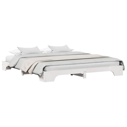 Bed Frame White 200 x 200 cm Solid Pine Wood