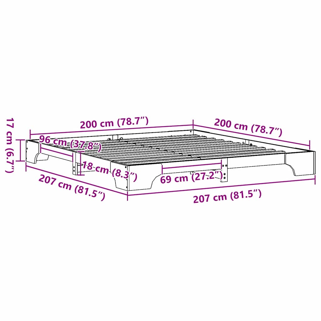 Bed Frame White 200 x 200 cm Solid Pine Wood