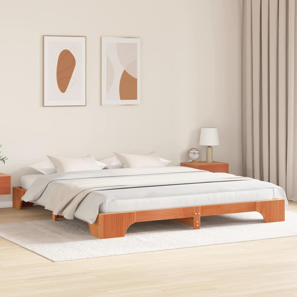 Bed Frame Wax Brown 200 x 200 cm Solid Pine Wood