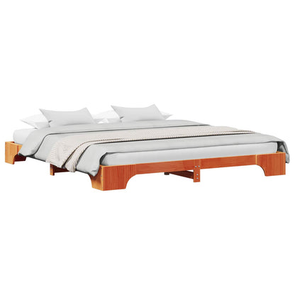 Bed Frame Wax Brown 200 x 200 cm Solid Pine Wood