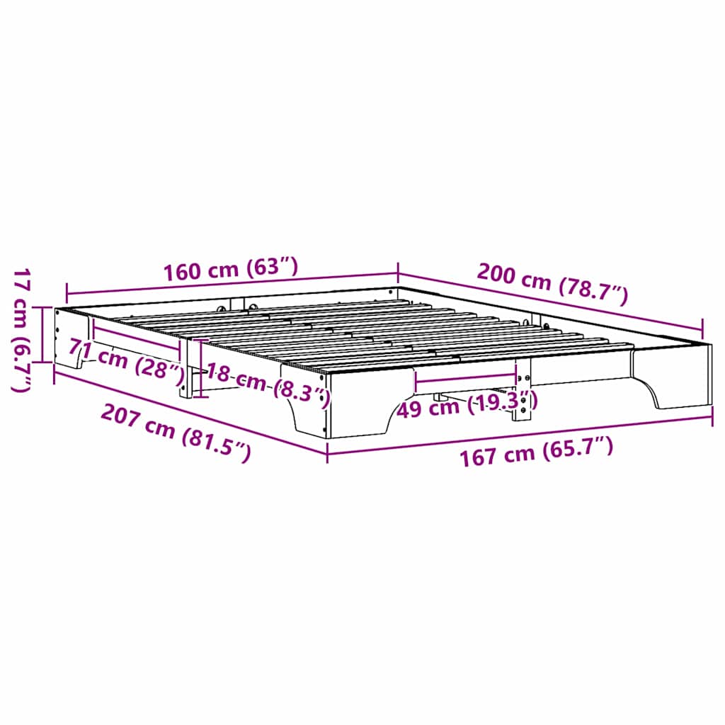 Bed Frame Natural 160 x 200 cm Solid Pine Wood