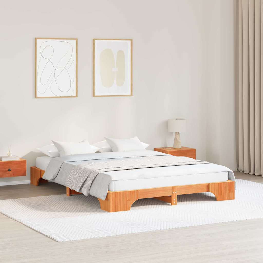 Bed Frame Wax Brown 160 x 200 cm Solid Pine Wood