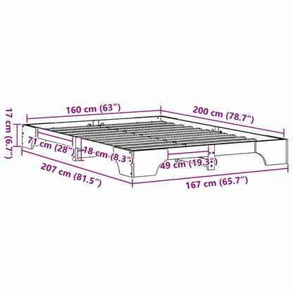 Bed Frame Wax Brown 160 x 200 cm Solid Pine Wood
