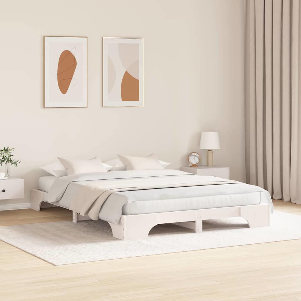 Bed Frame White 150 x 200 cm Solid Pine Wood