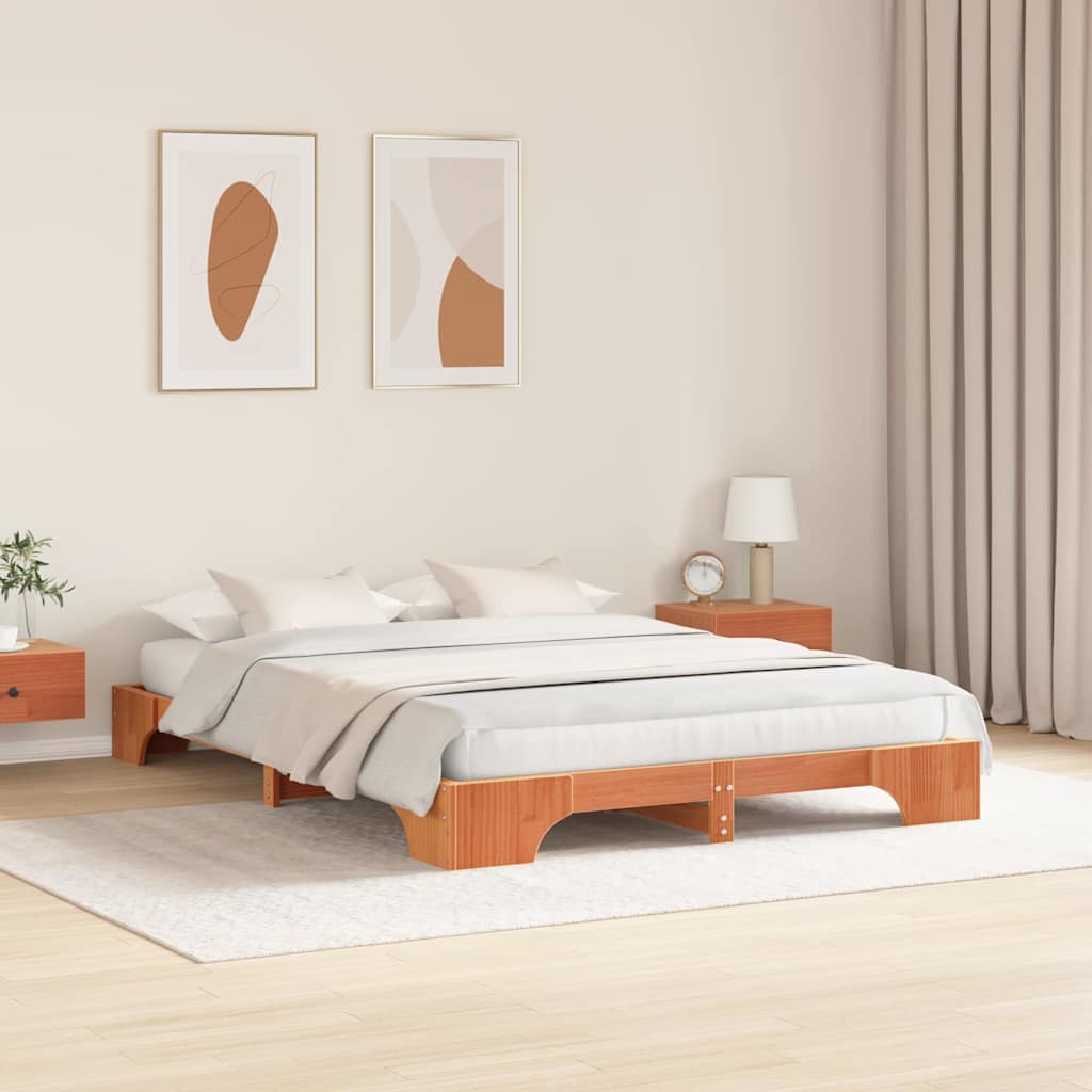 Bed Frame Wax Brown 150 x 200 cm Solid Pine Wood