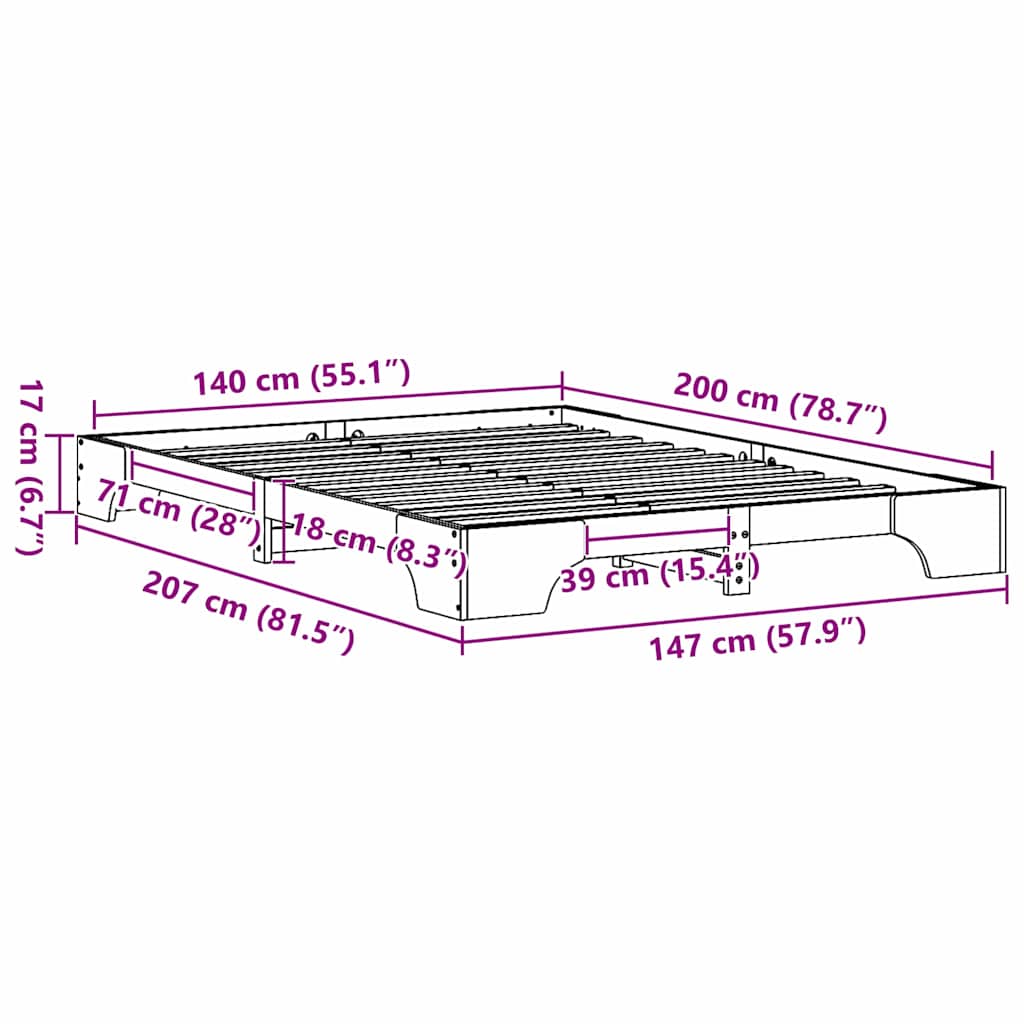 Bed Frame Natural 140 x 200 cm Solid Pine Wood