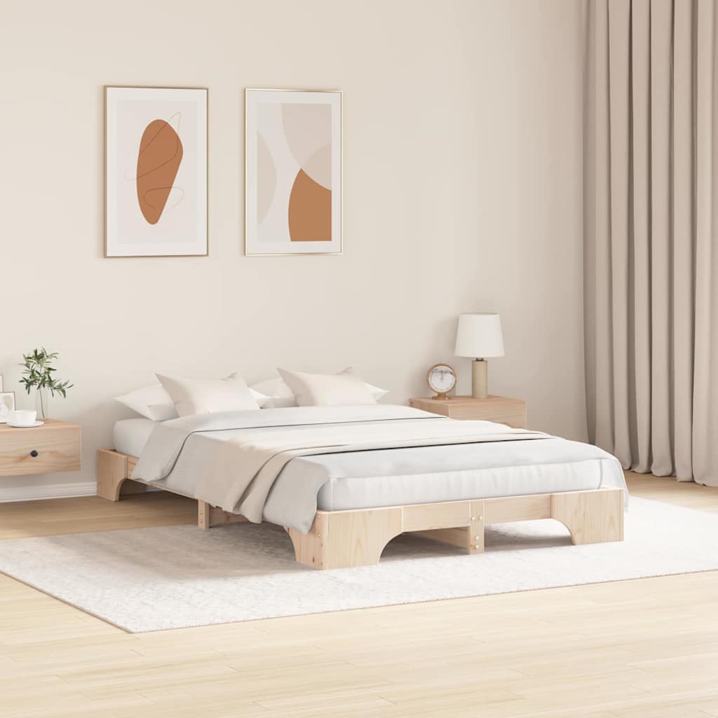 Bed Frame Natural 120 x 200 cm Solid Pine Wood