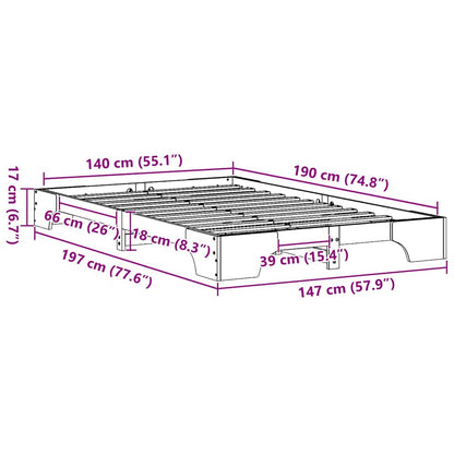 Bed Frame White 140 x 190 cm Solid Pine Wood