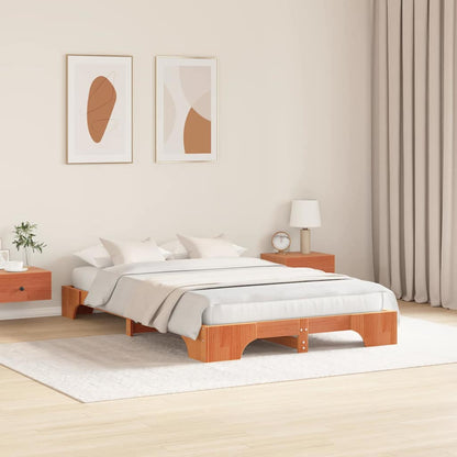 Bed Frame Wax Brown 140 x 190 cm Solid Pine Wood