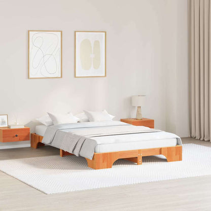 Bed Frame Wax Brown 135 x 190 cm Solid Pine Wood