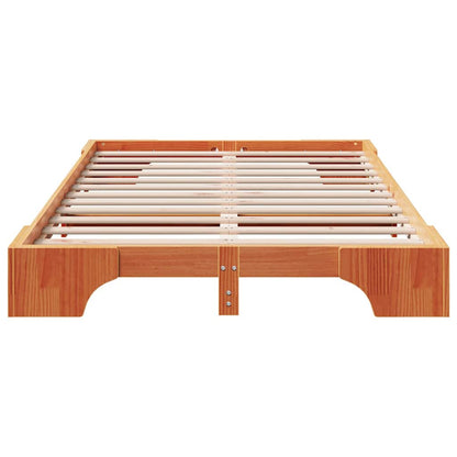 Bed Frame Wax Brown 135 x 190 cm Solid Pine Wood