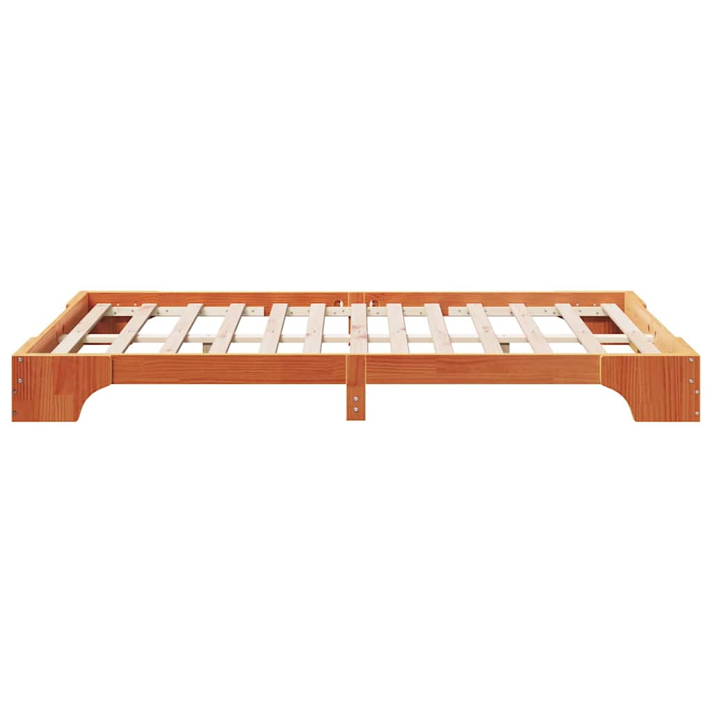 Bed Frame Wax Brown 135 x 190 cm Solid Pine Wood