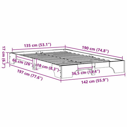 Bed Frame Wax Brown 135 x 190 cm Solid Pine Wood