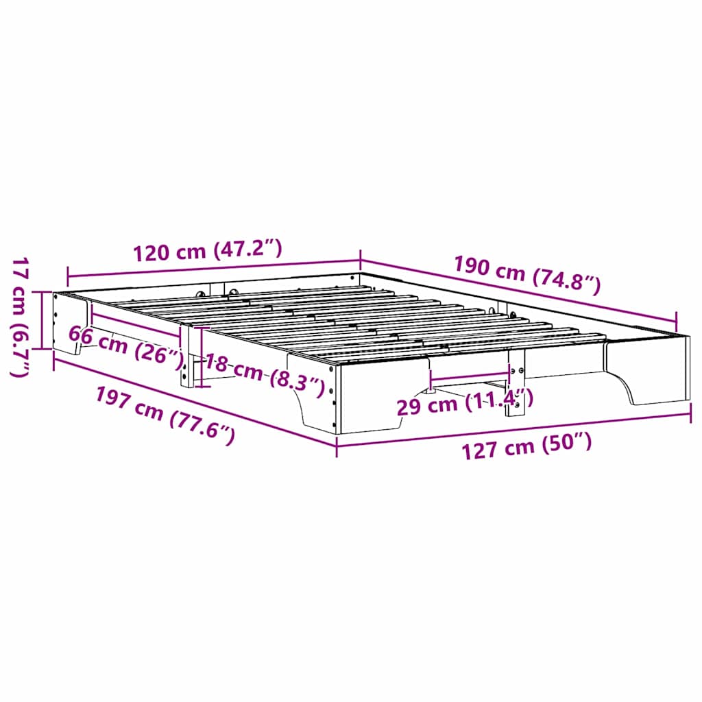 Bed Frame White 120 x 190 cm Solid Pine Wood