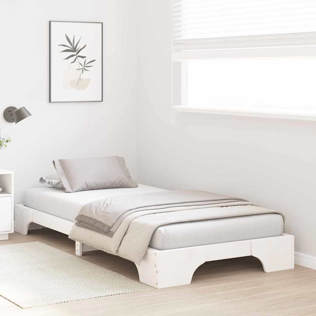 Bed Frame White 100 x 200 cm Solid Pine Wood