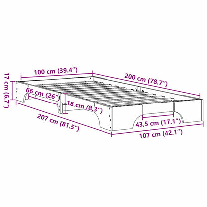 Bed Frame White 100 x 200 cm Solid Pine Wood