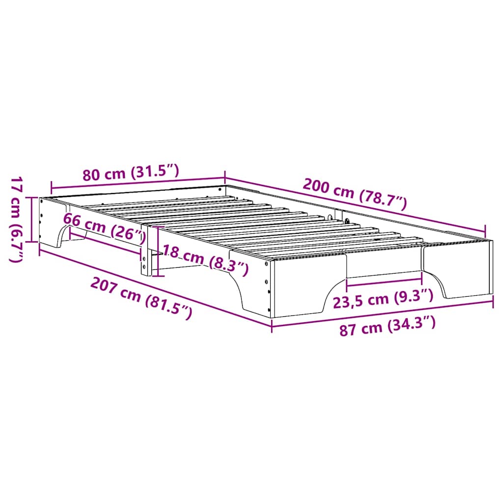 Bed Frame Wax Brown 80 x 200 cm Solid Pine Wood