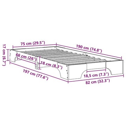 Bed Frame Wax Brown 75 x 190 cm Solid Pine Wood