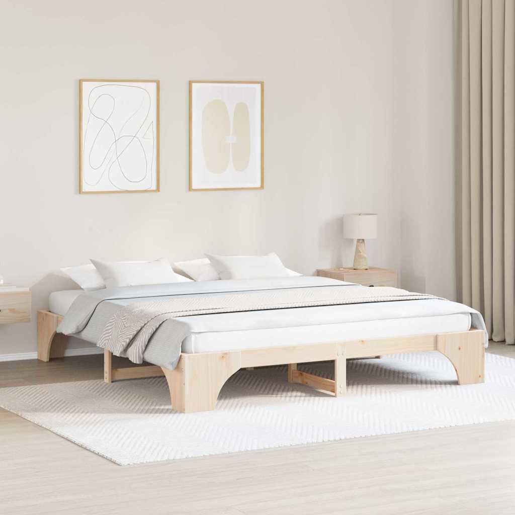 Bed Frame Natural 200 x 200 cm Solid Pine Wood
