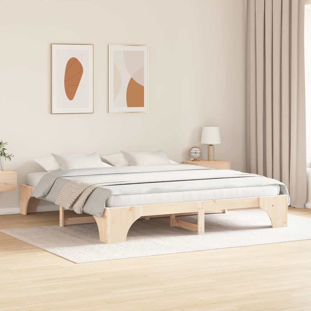 Bed Frame Natural 200 x 200 cm Solid Pine Wood