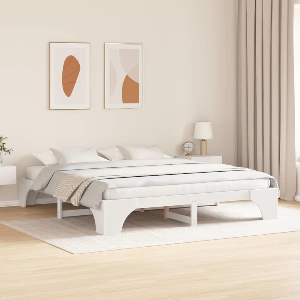 Bed Frame White 200 x 200 cm Solid Pine Wood