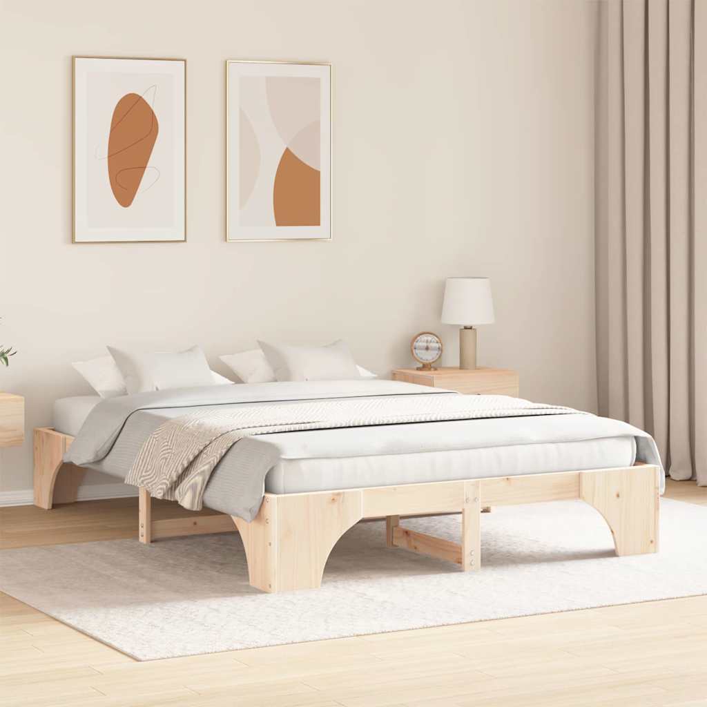 Bed Frame Natural 150 x 200 cm Solid Pine Wood