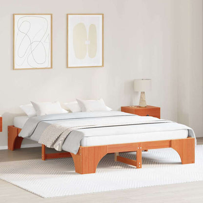 Bed Frame Wax Brown 150 x 200 cm Solid Pine Wood