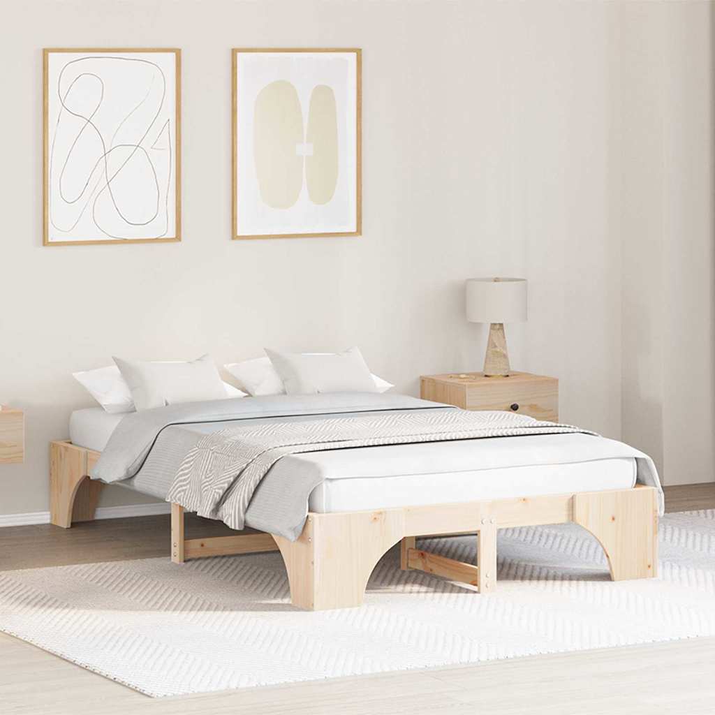 Bed Frame Natural 140 x 190 cm Solid Pine Wood