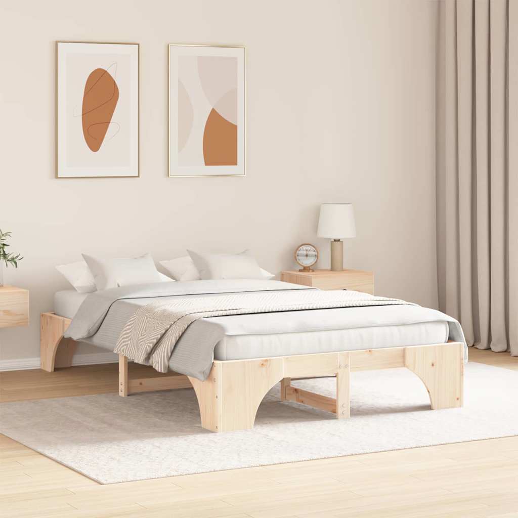 Bed Frame Natural 140 x 190 cm Solid Pine Wood