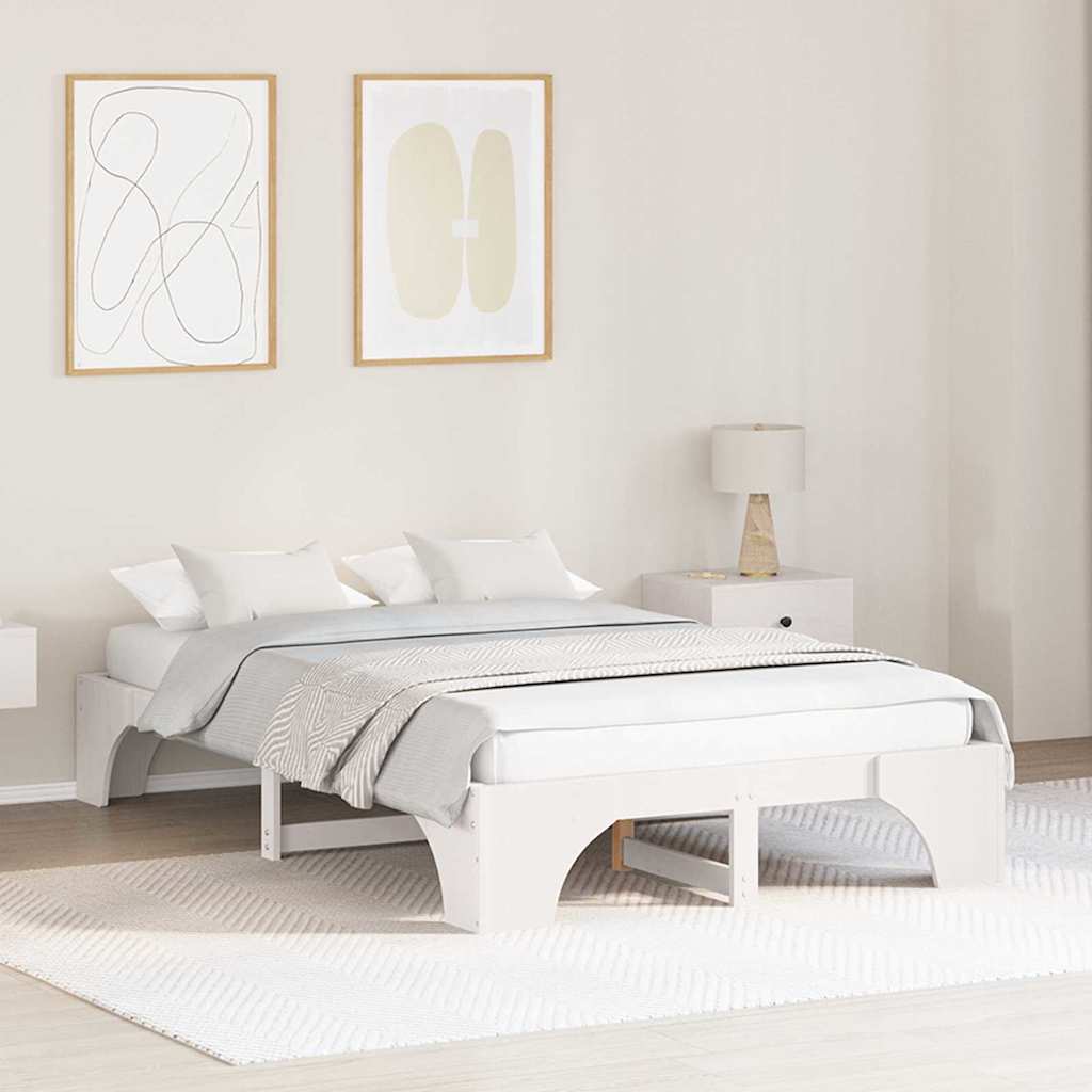Bed Frame White 135 x 190 cm Solid Pine Wood