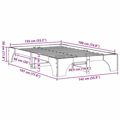 Bed Frame White 135 x 190 cm Solid Pine Wood
