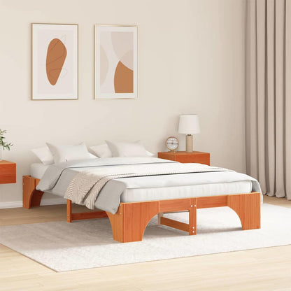 Bed Frame Wax Brown 135 x 190 cm Solid Pine Wood